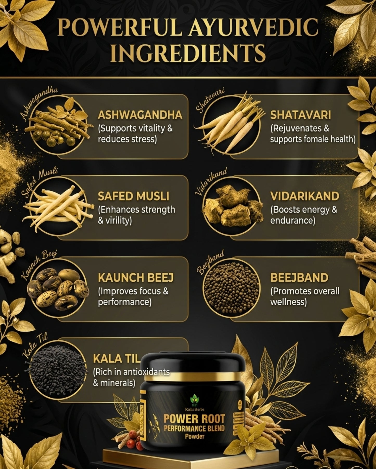 Power Root Performance Blend Powder | Premium Ayurvedic Men’s Wellness Formula 💪🌿